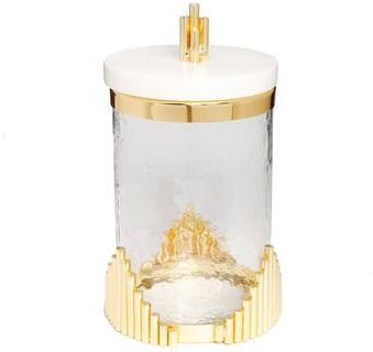 Classic Touch Medium Glass Canister with Marble Lid and Symmetrical Gold Design