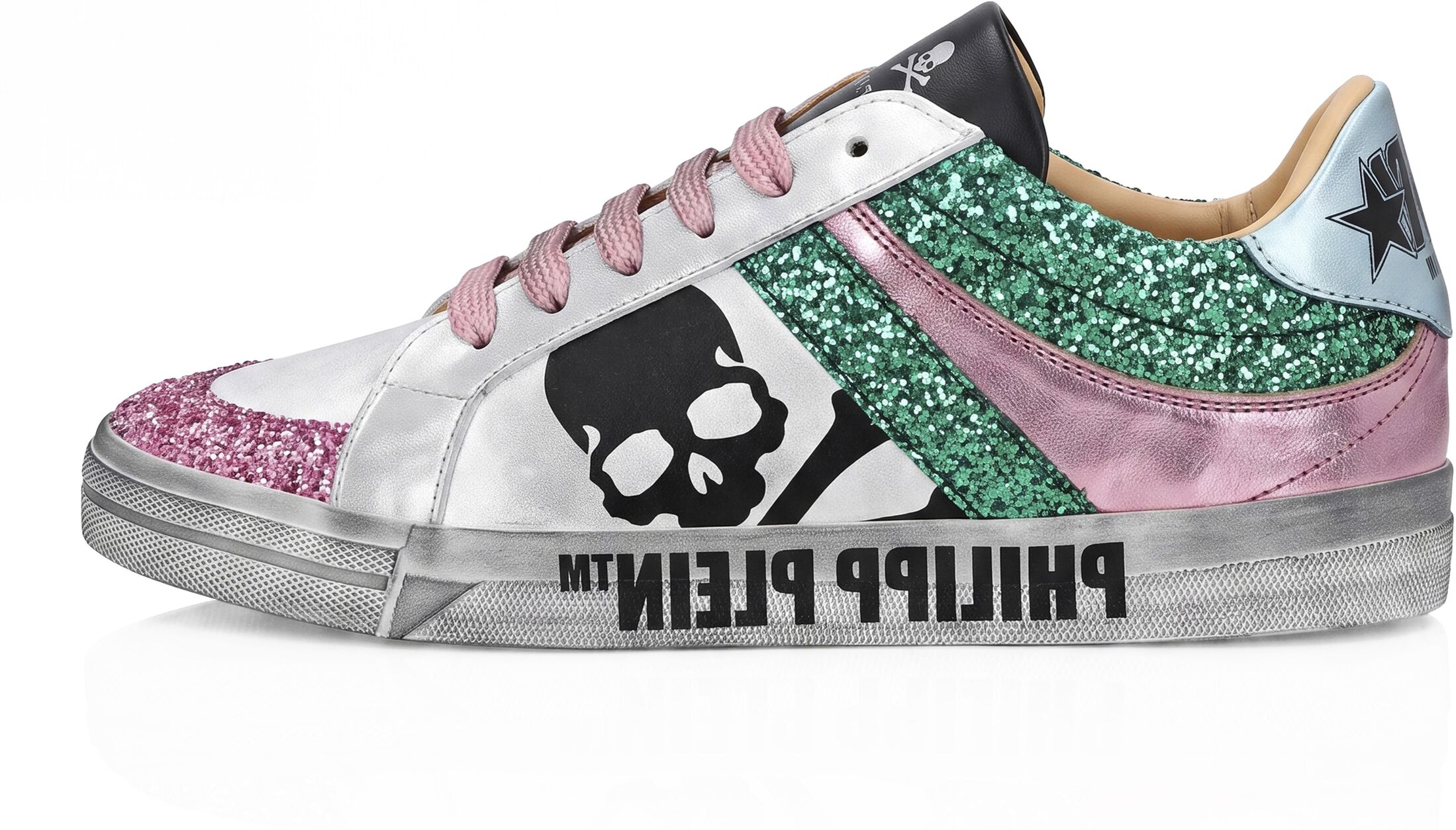 Sneaker PHILIPP PLEIN "Skull", Damen, Gr. 35, Normalschaft, bunt (0305, pink, grün), Schuhe Sneaker