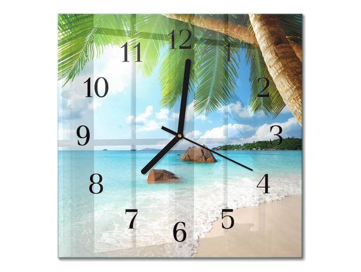 Tulup Wanduhr 30x30 cm - Insel, Blau, Glas, Quadratisch, 30x30x0.4 cm, Dekoration, Uhren, Wanduhren