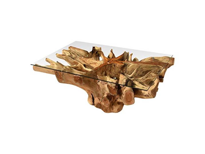 Vakarua Couchtisch aus Wurzelholz Amazonas Sofatisch 110x70 mit Glas Wohnzimmertisch Holz