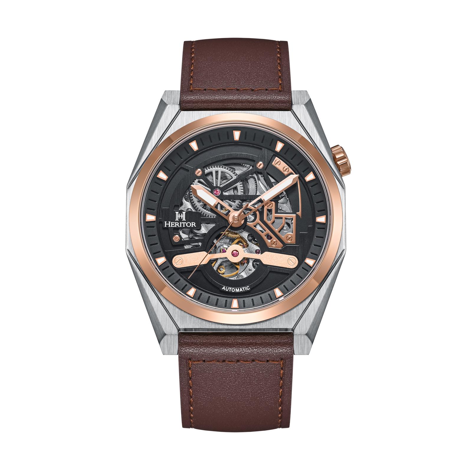 Heritor Automatic Amadeus semi-skelet lederen bandhorloge