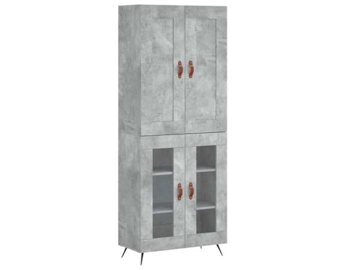 Fisinber Highboard Betongrau 69,5x34x180 cm Holzwerkstoff Schrank Elegantes Standregal fürs Wohnzimmer mit robusten Eisenbeinen, Glastür und vielseitigen Fächern für mehr Ordnung.