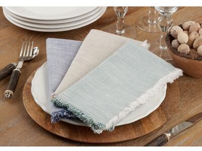 Saro Lifestyle Fringe Napkins With Two-Tone Design (Set of 4)