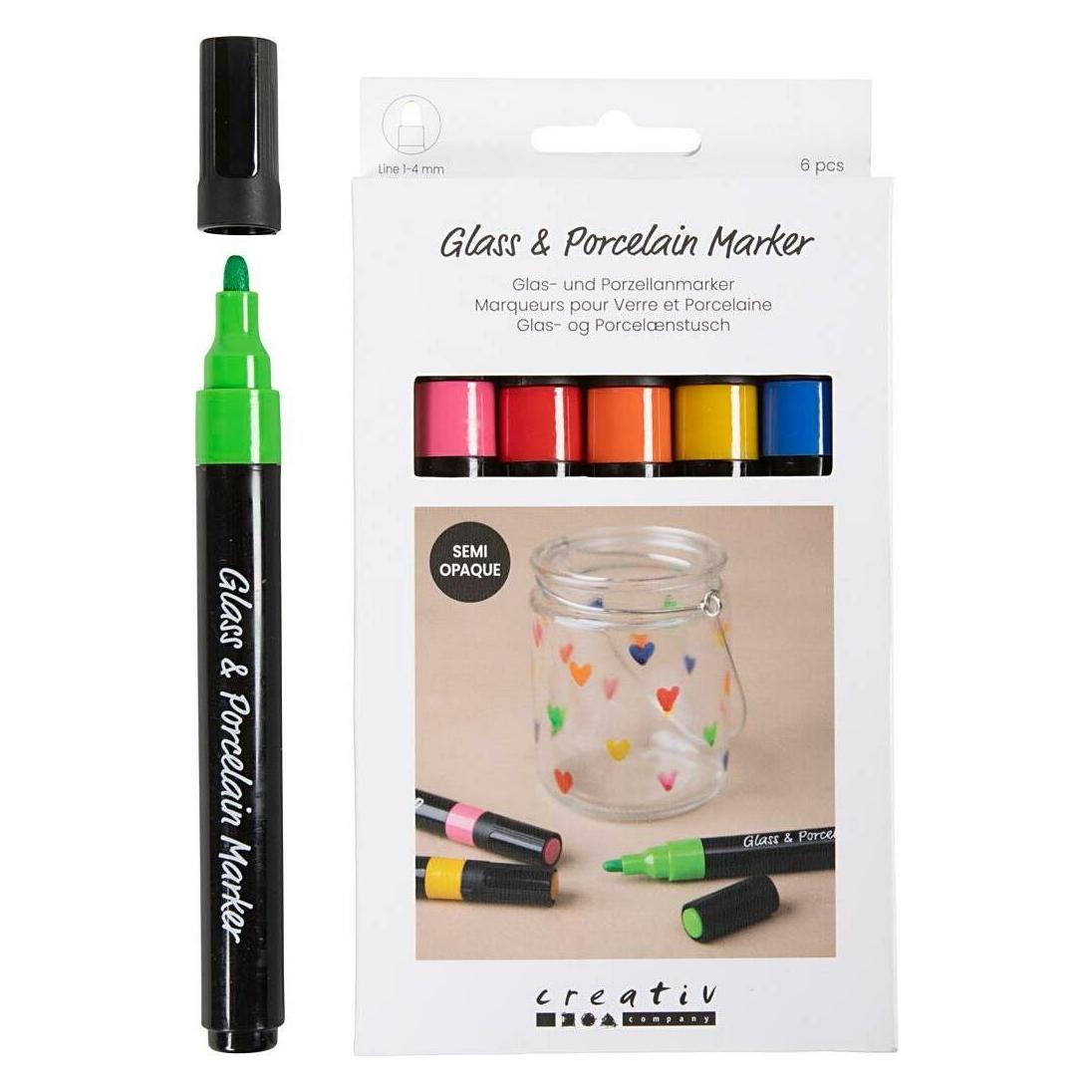 Creativ Company Glass and Porcelain Markers, line 1-4 mm, semi opaque, colorful, 6 pc/ 1 pack (6x) (348510)