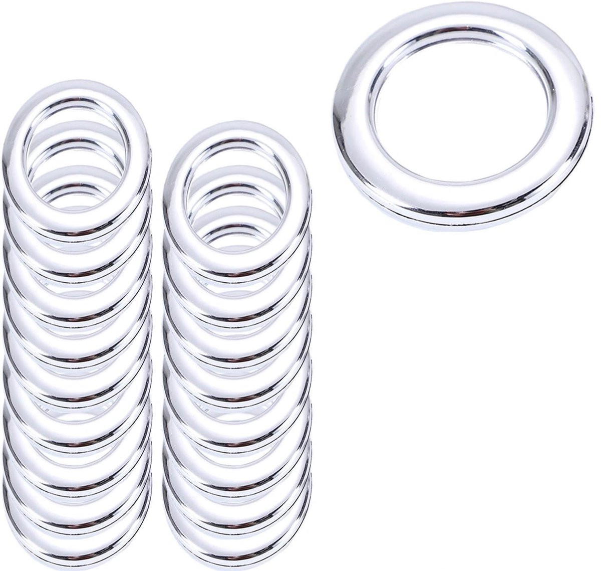 Dailygoods Gordijnringen 20 stuks - Zilver - PP-Kunststof