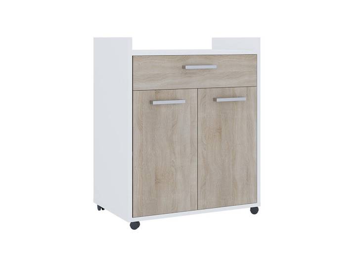 Vicco Rollcontainer Ansel Weiß/Sonoma 60 x 40 cm mit Schubladen, Weiß, Sonoma Eiche, Holzwerkstoff, 2 Fächer, 1 Schubladen, Rechteckig, 60x77.4x40 cm, Kleinmöbel, Kommoden
