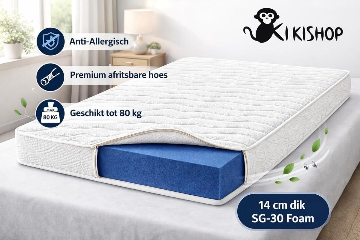 Merkloos Polyether Schuimmatras met Afneembare Hoes - Wit - 80 x 190 cm