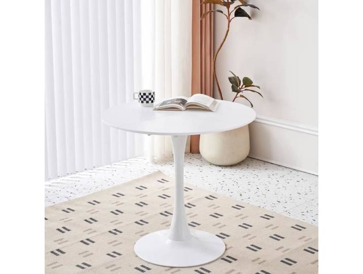 Table à manger ronde - MDF - Blanc - Table à manger scandinave - 2-4 personnes -80cm
