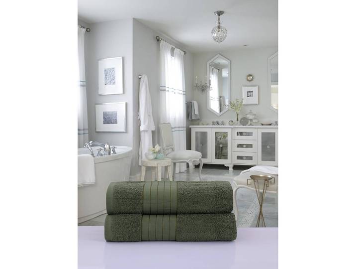 Serviettes de bain Cindy lot de 2 Vert/Vert olive