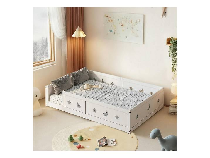 LuxusKollektion Kinderbett Bodenbett Kinder 140x200 Weiß Sternen Mond