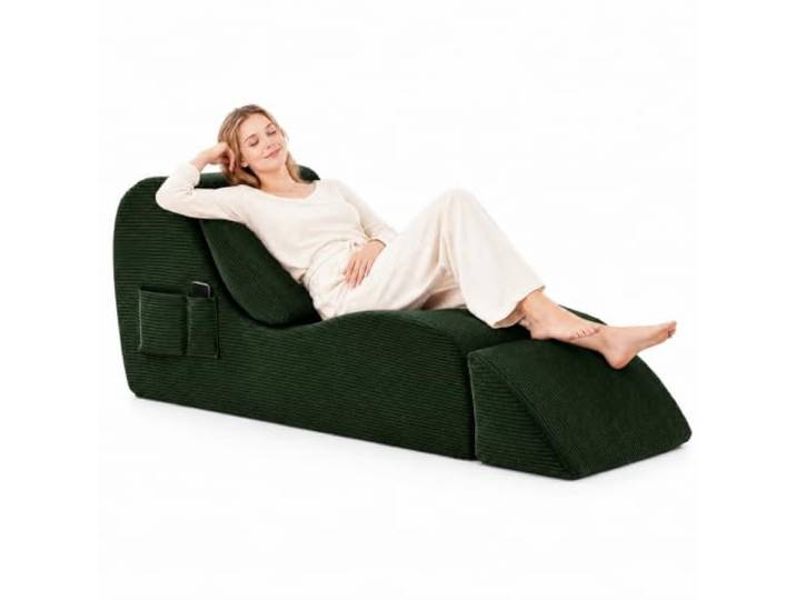Yoga Stuhl Erwachsene 180 cm, Ergonomische Chaiselongue mit Fußstütze Cord Bodensofa für Yoga, Pilates, Stretching, Meditation, Paar-Yoga und Entspannung(Green)