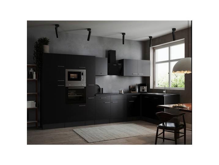 Eckküche Oliver Grau, Schwarz S: 370x172 cm