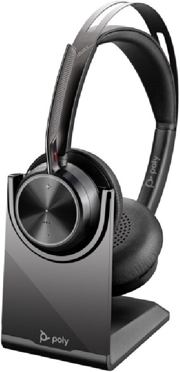Poly Voyager Focus 2 USB-C-C + adaptateur USB-C/A + base Casque Bluetooth compatible USB-A / USB-C et 3 niveaux d'ANC hybride pour éliminer les