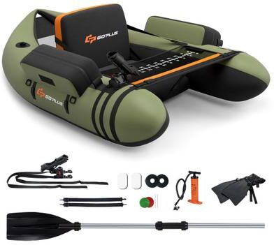 Costway Inflatable Fishing Float Tube with Pump Storage Pockets and Fish Ruler-Green