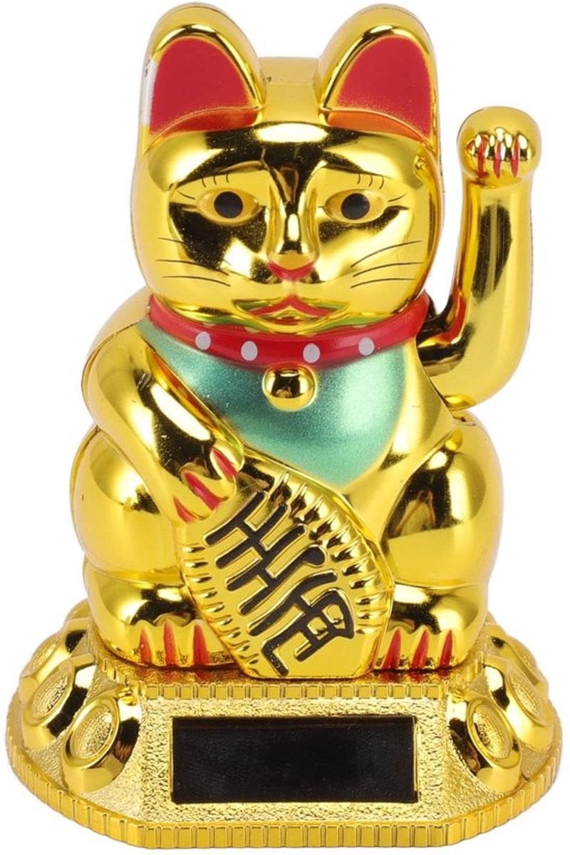 Lucky Cat Maneki Neko Feng Shui Decoratie - Gouden - Zonne-energie - Tafelmodel