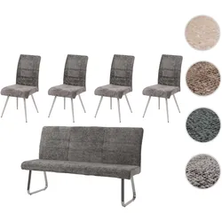 Esszimmer-Set HWC-G55, 4er-Set Stuhl + Sitzbank 180cm, Edelstahl gebürstet Stoff/Textil Chenille ~ dunkelgrau
