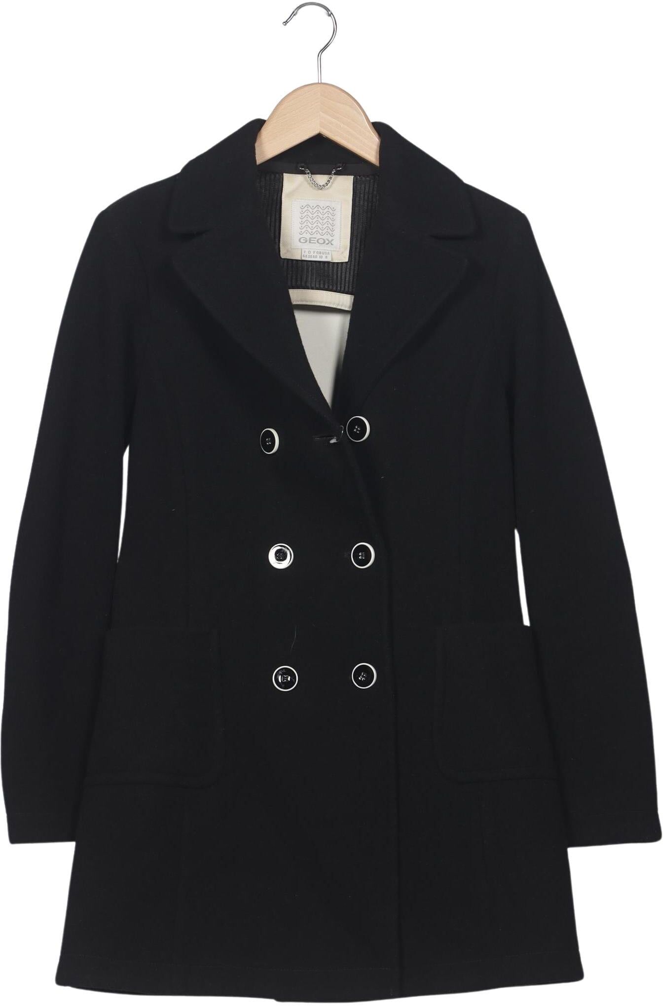 Geox Damen Mantel, Schwarz, Gr. EU 38, Tex / Membran / Wolle / Synthetik - Second Hand