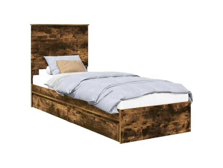 PUGYNBK Bett mit Schublade Eiche rauchfarben, 75 x 190 cm Holztechnik, minimalistisches Design, einfache Montage, integrierte Aufbewahrung