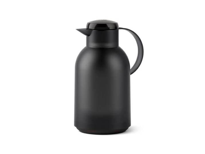 Emsa N40119 Samba Isolierkanne 1,5 Liter Quick Press Verschluss 12h heiß und 24h kalt Transluzent Schwarz
