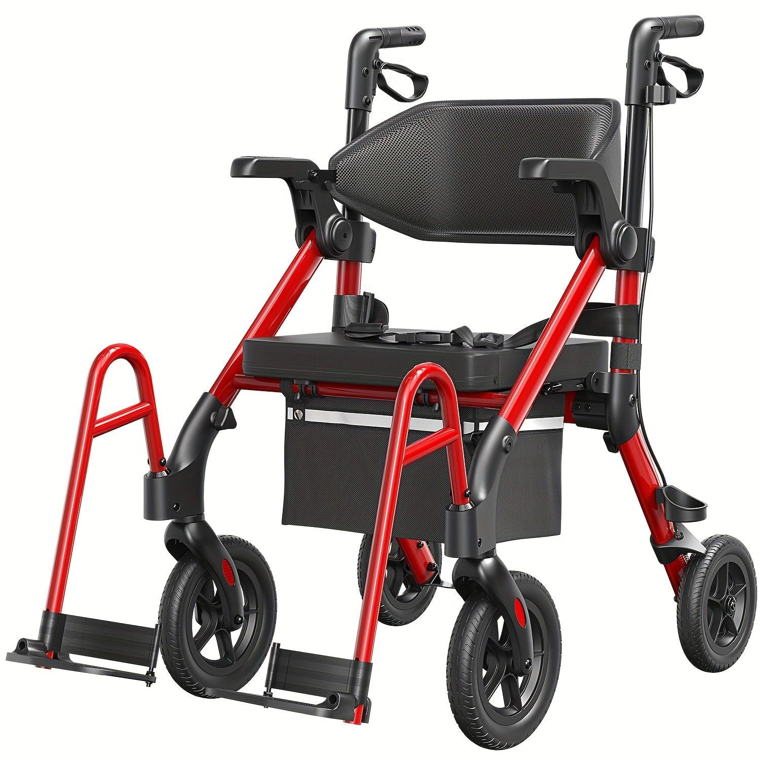 2-in-1 Rollator - Gehstock mit Sitz - Transportstuhl - Hilfsmittel für die Mobilität - Gehstöcke mit Sitz - Leicht und faltbar - Linearbremsen und bequemer Sitz - Langlebig