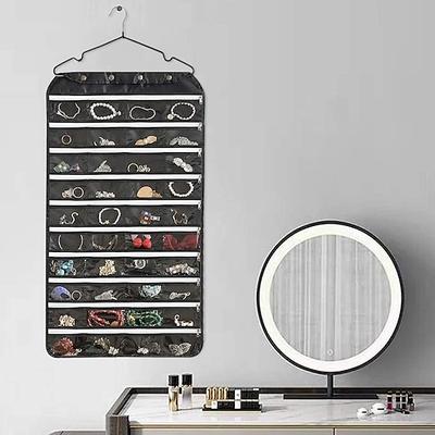 80 Taschen doppelseitig hängende Schmuck-Display-Organizer-Aufbewahrungstasche, nicht gewebter, faltbarer Ring-Halskette-Armband-Beutel