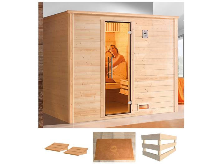 Sauna WEKA Bergen 3 , beige (natur), ohne Ofen, (ohne Ofen), Saunen, Sauna, ohne Ofen