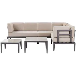 LOUNGE SET 6-Sitzer grau rechtsseitig modular Auflagen beige Rima III
