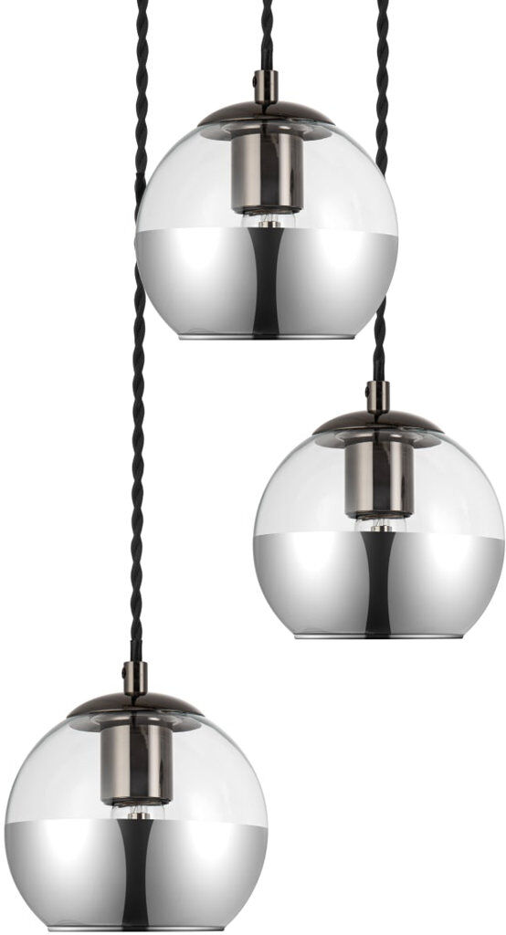 Cosylyte Marlo 3 Light Modern Smoky Glass Cluster Pendant Light - Matt Black Base, Black Twisted power cord, 3xE27. Max. 15W LED (Bulb not included) Matte Black 100cm H X 32cm W X 32cm D