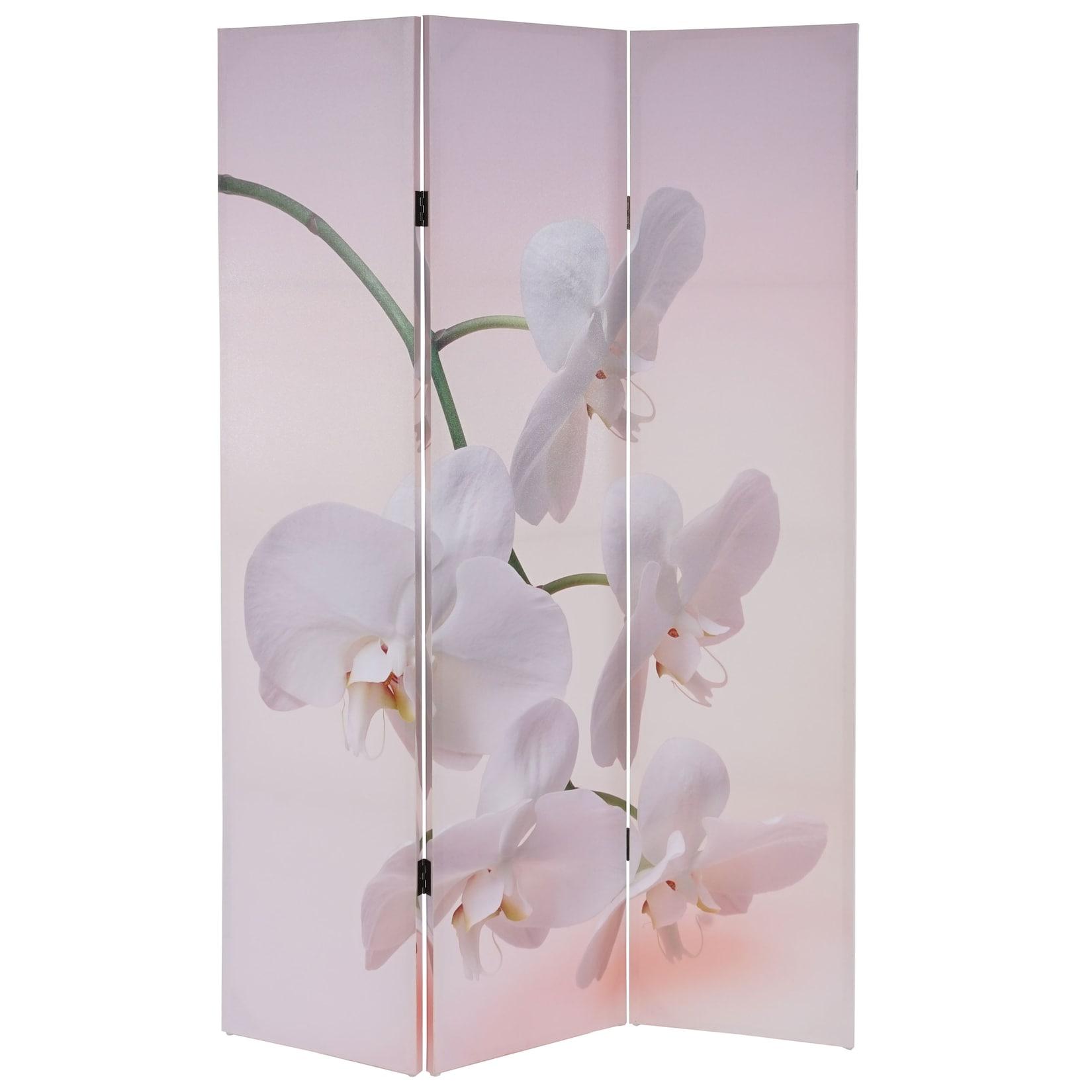 Foto-Paravent Bagheria, Paravent Raumteiler Spanische Wand 180x120cm MVG-zertifiziert ~ Orchidee