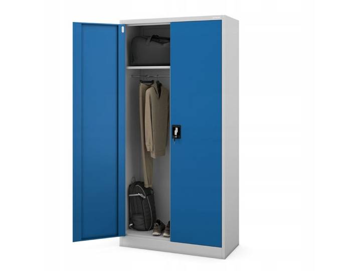Armoire Métallique Double Portes DAWID Gris Clair-Bleu 90x185x45 cm