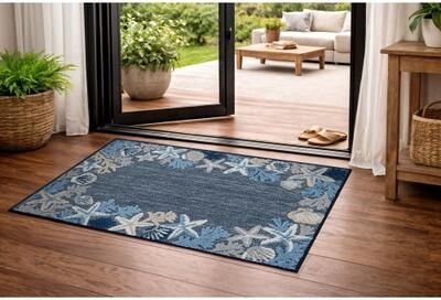 World Rug Gallery Coastal Border Indoor/Outdoor High-Low Area Rug
