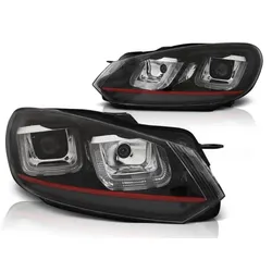 Scheinwerfer U-Tube LED Tagfahrlicht passend für VW Golf 6 Bj. 08-13 Schwarz Rot Edition