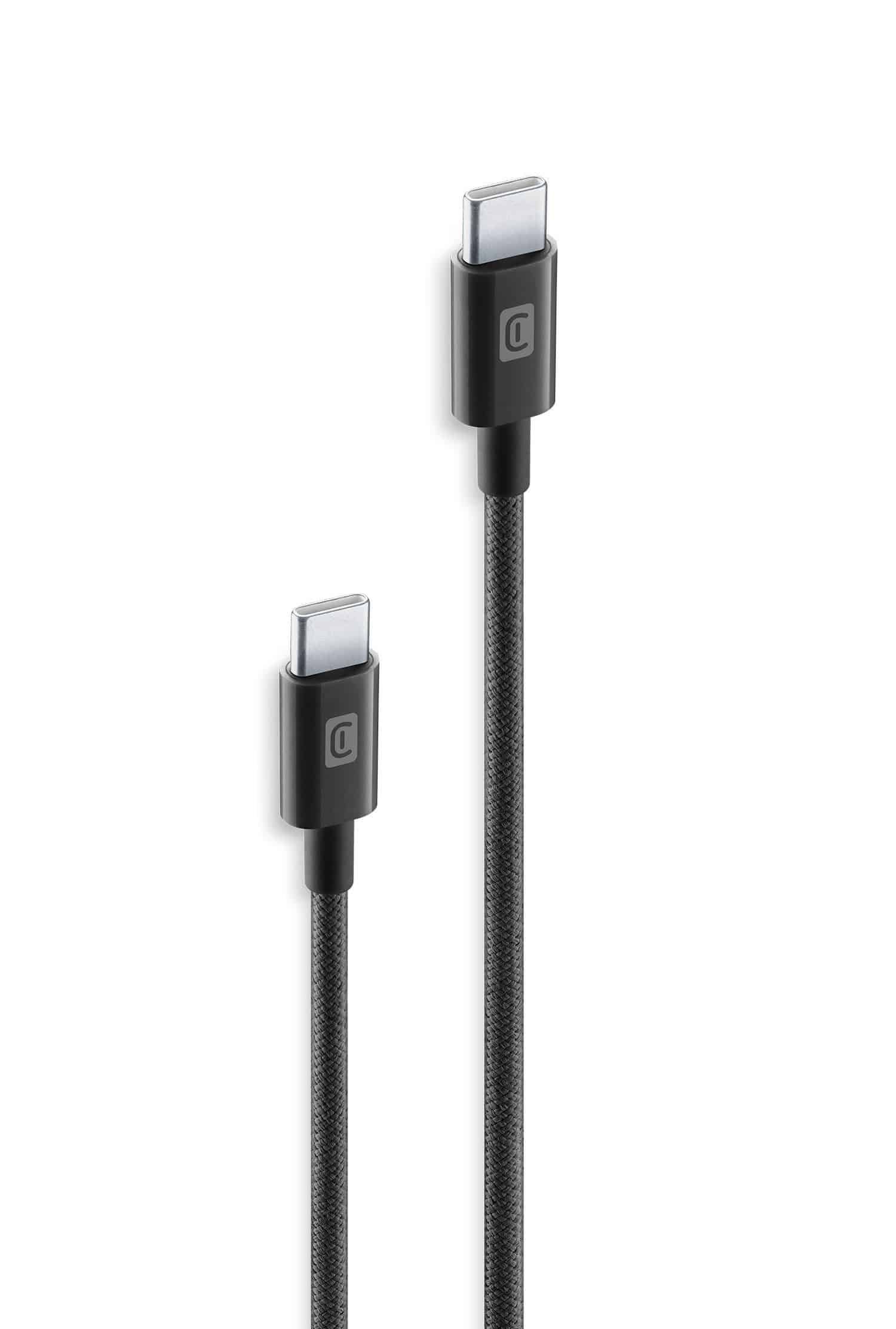 Cellular Line Braided Data Cable USB C auf bis 60 W 0,6 m (Schwarz) USBDATABRCTOC06K
