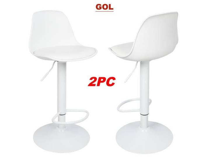 Tabouret de Bar Chaise Haute de Cuisine en PU - GOL - Lot de 2 - Blanc - Réglable en hauteur