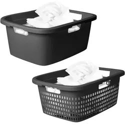 Novaliv Wäschekorb 25L + Wäschewanne 25L , Wäschebox Set Wäscheeimer Wäschebehälter für Bad Wäsche Schmutzwäsche , Wäschekörbe Wäschewanne Laundry Basket Wäschetonne Korb Sammler Box