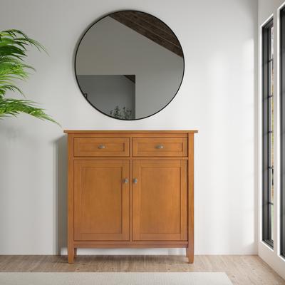 Simpli Home "Wyndenhall Norfolk 36 inch Wide Solid Wood Transitional Entryway Storage Cabinet in Light Golden Brown - 12"" d x 36"" w x 36"" h"