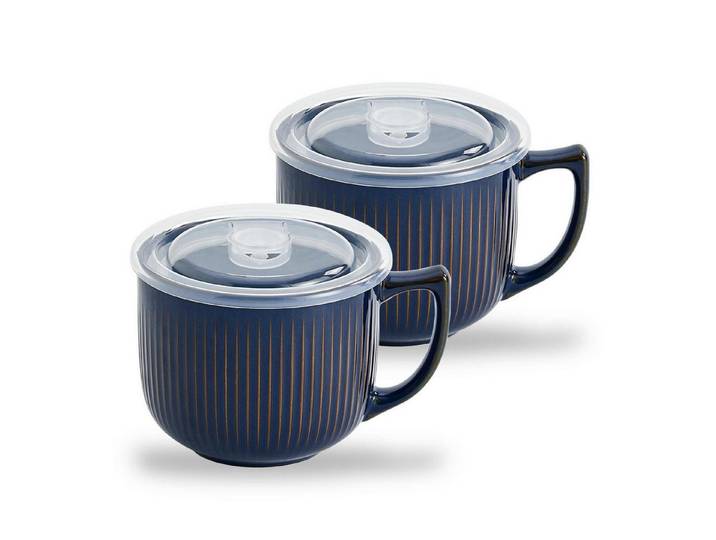 LuxusKollektion Tasse Suppenschüssel 900ml Vintageblau 2er-Set, Keramik