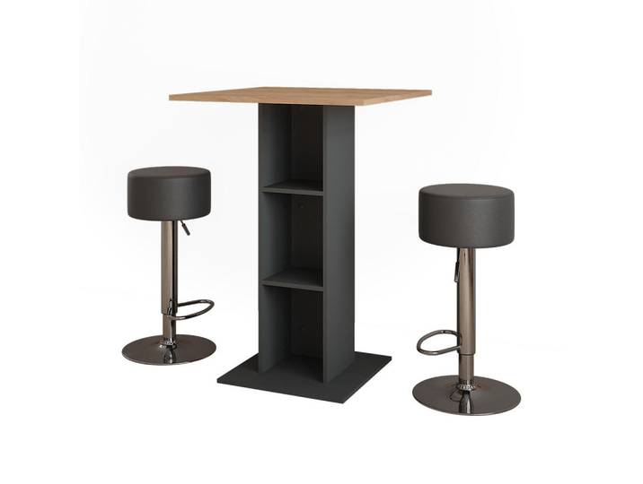 Vicco Bartisch-Set Repose Goldkraft Eiche/Anthrazit 75 x 75 cm mit 2 Barhockern, Eichefarben, Anthrazit, Holzwerkstoff, Rechteckig, 75x106x75 cm, Esszimmer, Barmöbel, Bartisch