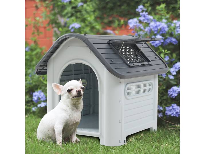 Niche pour chien 'Bello' Maison pour chien avec lucarne 87 x 72 x 75 cm plastique blanc/gris
