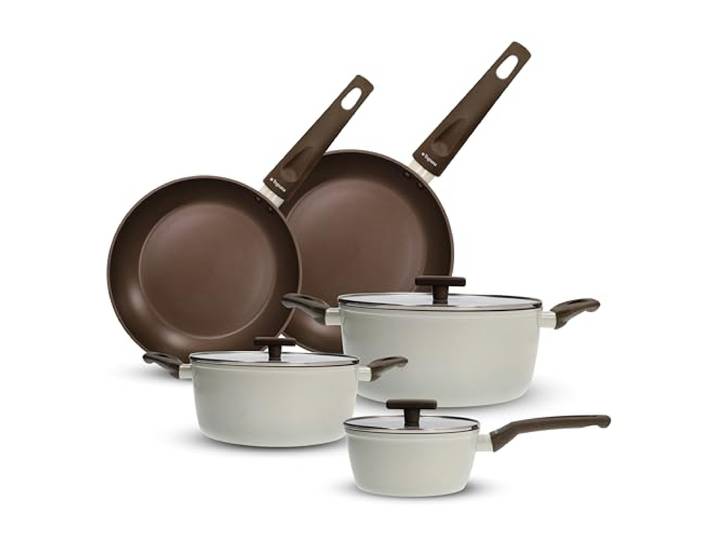 Tognana Sintonia, 8-teiliges Set aus Töpfen und Pfannen, Aluminium, grau.