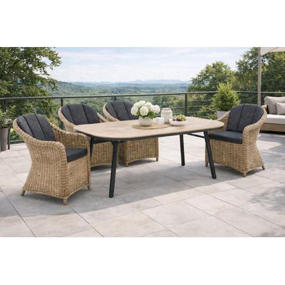 Garten-Essgruppe DESTINY "MALAGA SAN MARINO 4 Se + Tisch OV 180x90cm holzf./ natur meliert", beige (natur meliert, anthrazit), B:62cm H:85cm T:70cm, Aluminium, Wicker/Kunststoffgeflecht, Sitzmöbel-Sets, Aluminium, Polyrattan, Polywood
