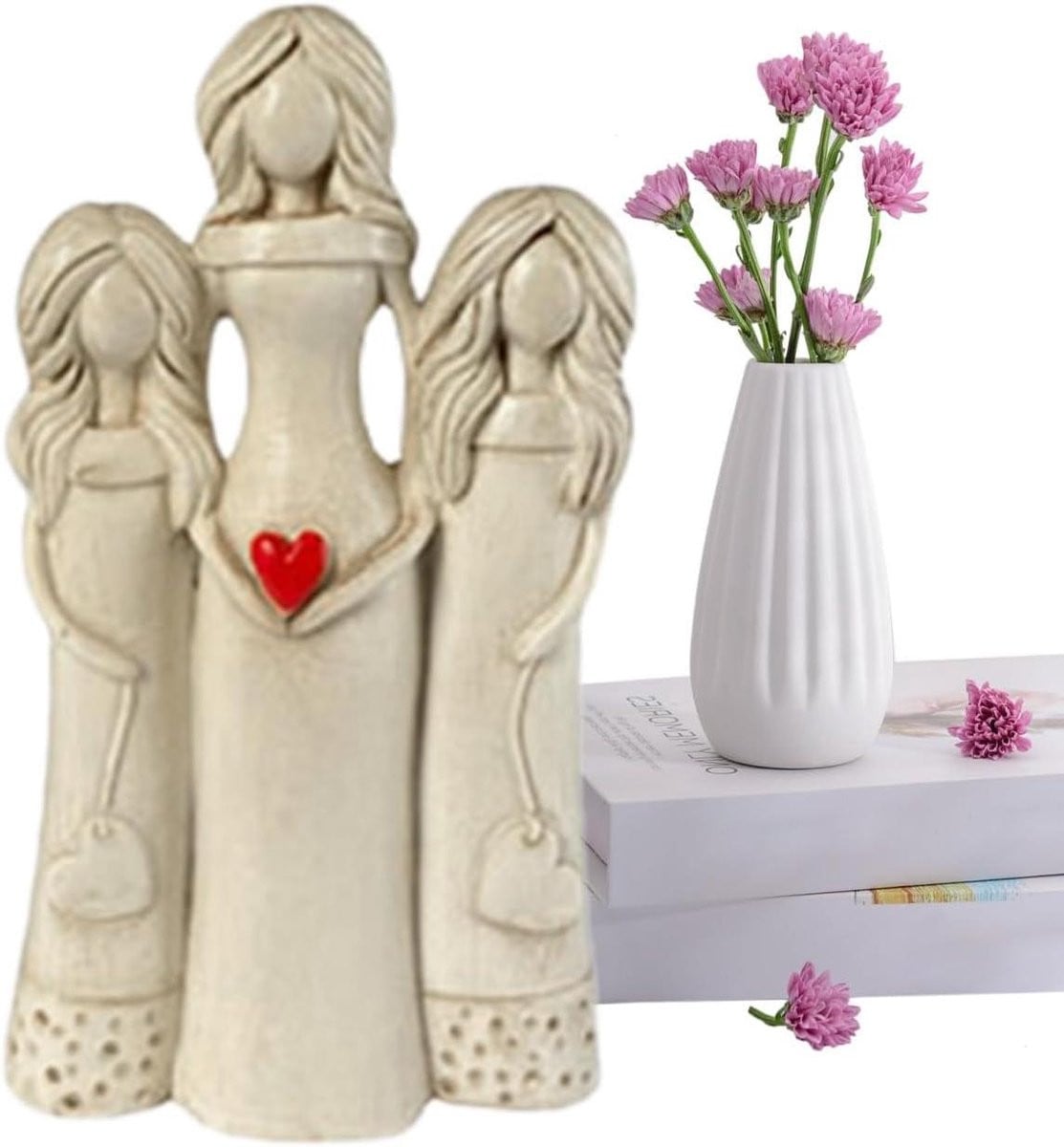 Familie Engelen Beeld - Multicolor Hars Decoratie - Lengte: 12,9 cm