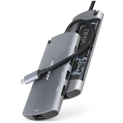 Axagon HMC-6M2 (USB-C, 6 Ports), Dockingstation + USB Hub, Grau