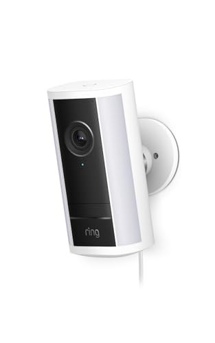 Ring Spotlight Camera Pro nieuwste generatie met stekkeradapter, 4K Retinal, 10x Zoom en 600 lumen spotverlichting, Wit
