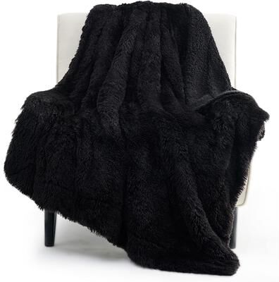 Shop Station Luxury Faux Fur Throw Blanket Soft Sherpa Blanket Plush Fleece Cozy Couch & Bed Throw black 31.50 47.24 In