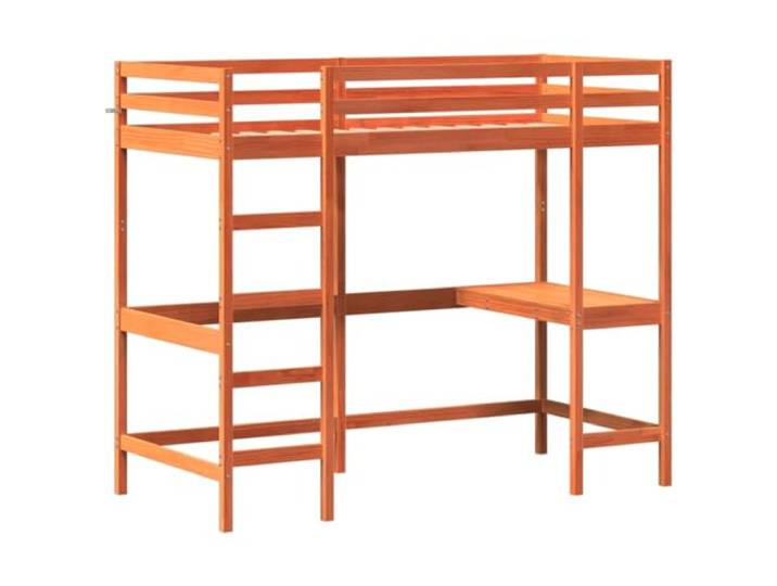 vidaXL Hochbett mit Schreibtisch Wachsbraun 90x200cm Massivholz Kiefer