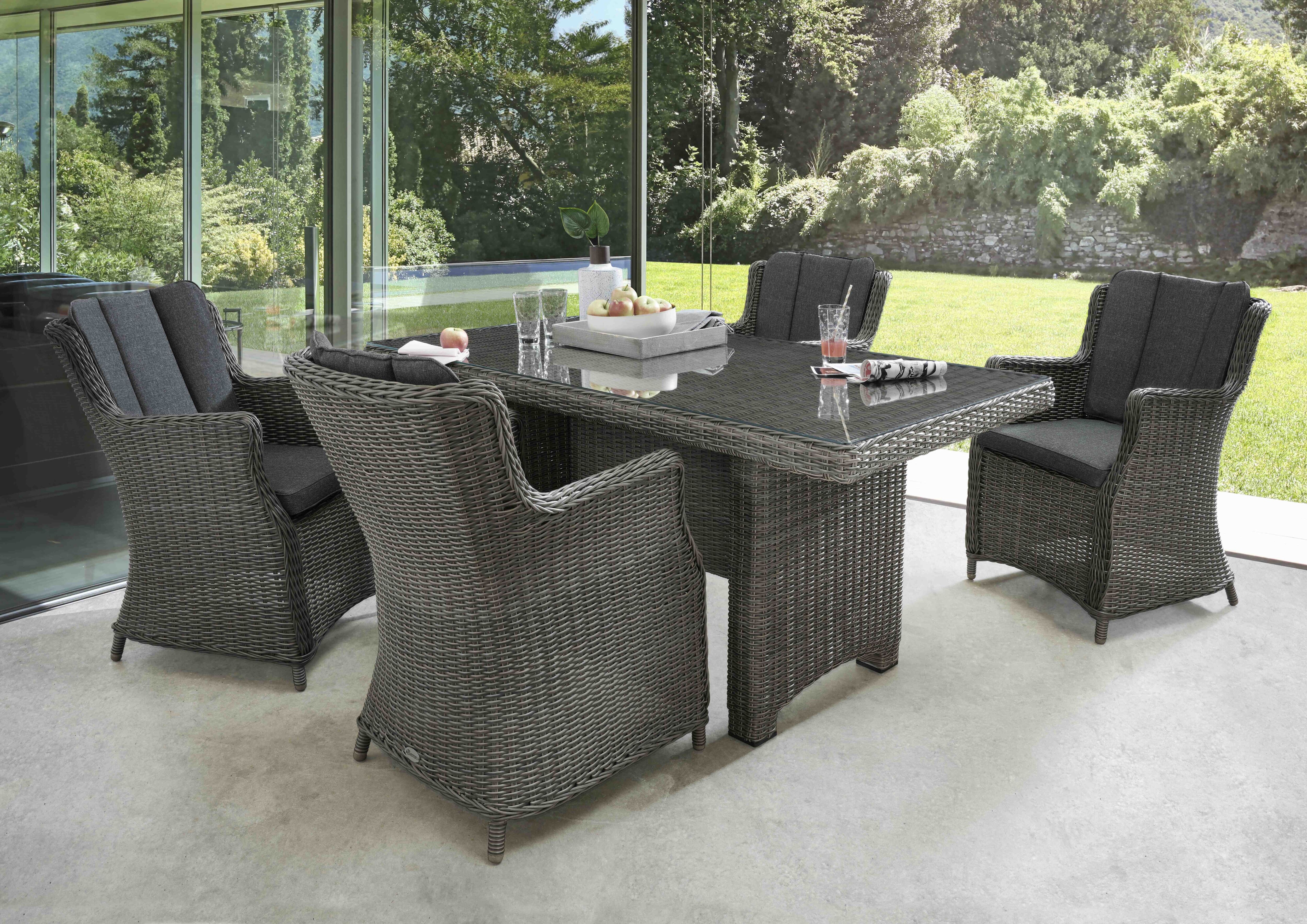 Garten-Essgruppe DESTINY "LUNA 4 Se + Tisch 200x100x75cm, vintage grau", grau (vintage grau), Polyester, Aluminium, Polyester, Polyrattan, Sitzmöbel-Sets, Garten-Essgruppe, Aluminium, Polyrattan