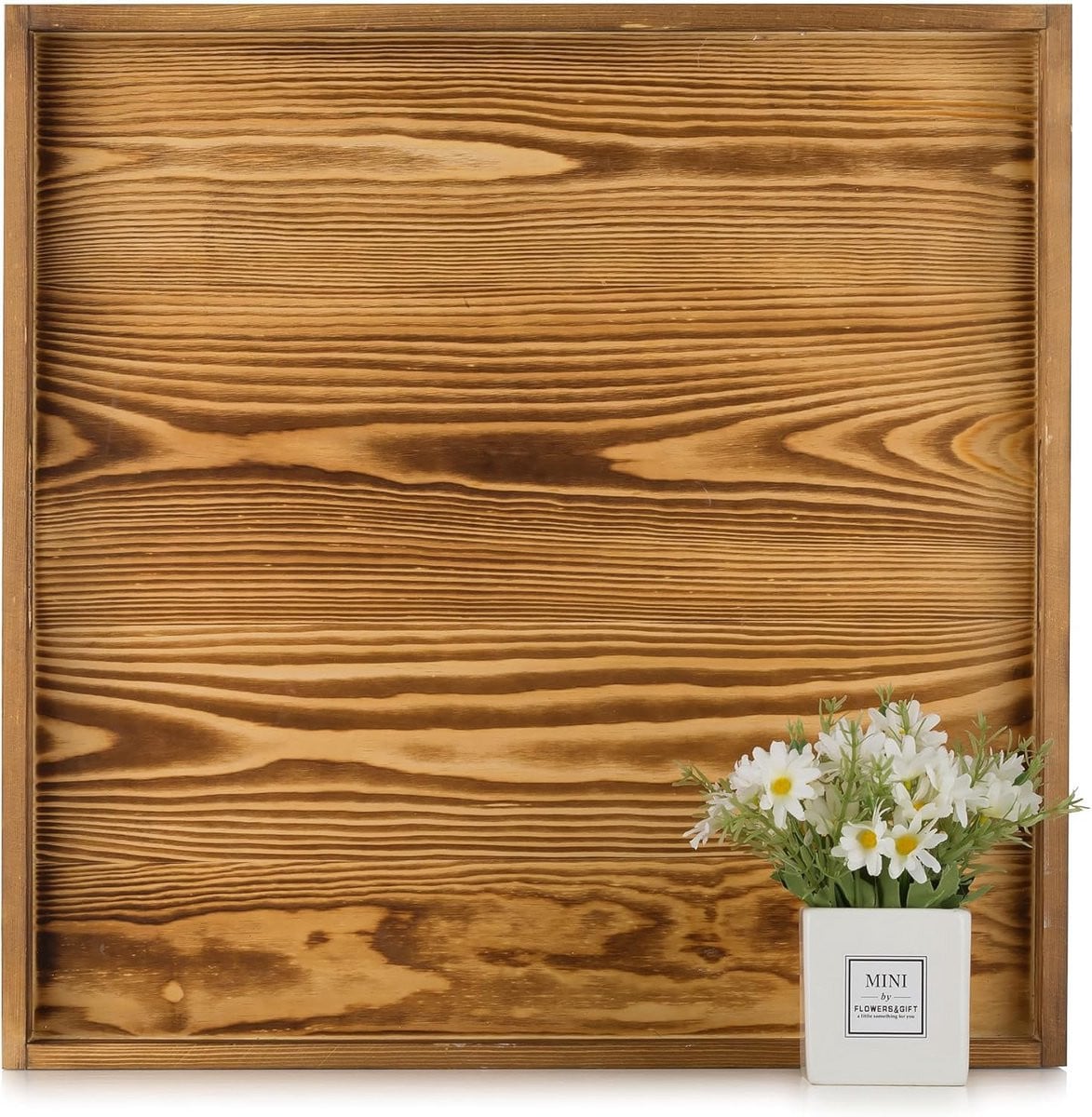 Groot Verbrand Houten Dienblad met Handvat - Rustiek Vierkant Decoratief Dienblad voor de Woonkamer en Keuken