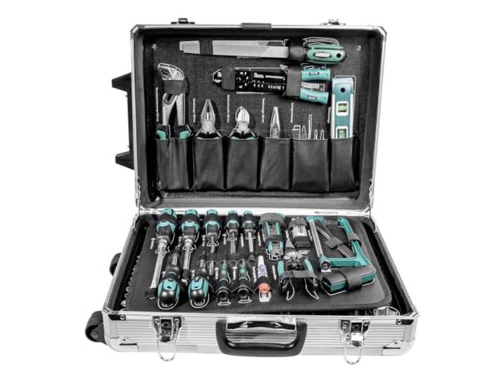 Brüder Mannesmann Werkzeugtrolley, 159-teilig - Werkzeugset mit Werkzeug aus Chrom-Vanadium-Stahl - inkl. Schraubendreher, Zangen, Ratschen, Messschieber, Maßband, Stecknüsse & Bits M29077