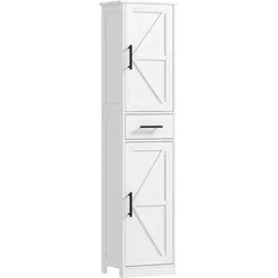 HOMCOM Schmaler Badezimmerschrank Landhausstil Schublade Schiebetüren verstellbare Regale 170cm Weiß